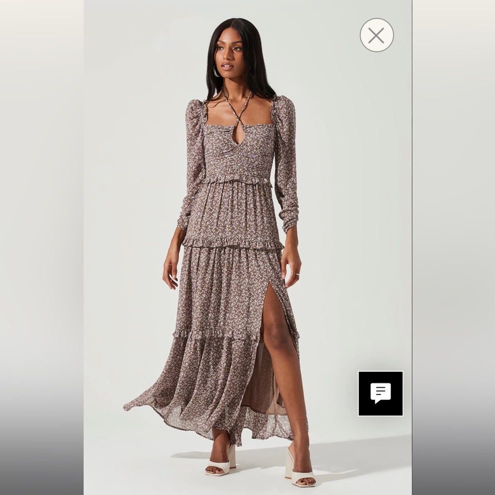 ASTR Lovestruck Floral Halter Maxi Dress in Brown Purple Multi